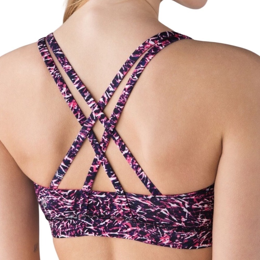 Lululemon Free To Be Bra Pink Black Abstract‎ Strappy Back Sports Bra Size 4